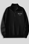 Siyah Fermuarlı Dikyaka Sweatshirt- MİNİ MİLANO - Kışık Şardonlu Kumaş