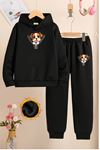 Çocuk Siyah Eşofman Takımı-ZİP DOG Baskılı-Şardonlu Kumaş