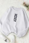 Unisex Beyaz MONEY Baskılı Bisiklet Yaka Sweatshirt- Kışlık Şardonlu Kumaş