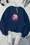 Unisex Lacivert TOKYO JAPON Baskılı Bisiklet Yaka Sweatshirt- Kışlık Şardonlu Kumaş