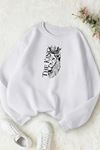 Unisex Beyaz THE KİNG Baskılı Bisiklet Yaka Sweatshirt- Kışlık Şardonlu Kumaş