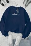 Unisex Lacivert LİMİTED EDİTİON Baskılı Bisiklet Yaka Sweatshirt- Kışlık Şardonlu Kumaş