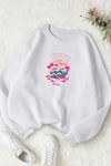 Unisex Beyaz TOKYO JAPAN Baskılı Bisiklet Yaka Sweatshirt- Kışlık Şardonlu Kumaş