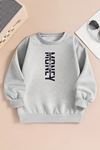 Unisex MONEY Baskılı Gri Bisiklet Yaka Sweatshirt-Kışlık Şardonlu Kumaş