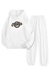 Beyaz Eşofman Takımı – Champion Baskılı, Kapüşonlu Sweatshirt ve Jogger Pantolon
