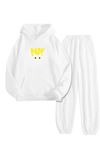 Beyaz Eşofman Takımı – Dark Cat Baskılı, Kapüşonlu Sweatshirt ve Jogger Pantolon