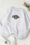 Unisex Beyaz CHAMPİON Baskılı Bisiklet Yaka Sweatshirt- Kışlık Şardonlu Kumaş