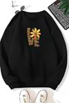 Unisex Siyah LOVE Baskılı Bisiklet Yaka Sweatshirt- Kışlık Şardonlu Kumaş