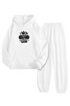 Beyaz Eşofman Takımı – No Pain No Gain Baskılı, Kapüşonlu Sweatshirt ve Jogger Pantolon