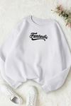 Unisex Beyaz FANTASTİC Baskılı Bisiklet Yaka Sweatshirt- Kışlık Şardonlu Kumaş