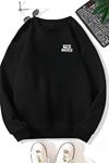 Unisex Siyah MİNİ THE BOS Baskılı Bisiklet Yaka Sweatshirt- Kışlık Şardonlu Kumaş
