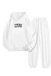 Beyaz Eşofman Takımı – NYC Baskılı, Kapüşonlu Sweatshirt ve Jogger Pantolon