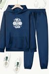 Unisex Lacivert NO PAİN NO GAİN Baskılı Eşofman Kapüşon- Kışlık Şardonlu Kumaş