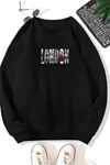 Unisex Siyah LONDON Baskılı Bisiklet Yaka Sweatshirt- Kışlık Şardonlu Kumaş