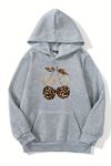 Unisex Gri Kapüşonlu Sweatshirt – Leopar Cherry Baskılı, Şardonlu Kalın Kumaş