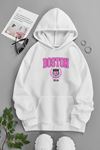 Unisex Beyaz Kapüşonlu Sweatshirt – Boston Usa ,Baskılı Şardonlu Kalın Kumaş