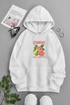 Unisex Beyaz Kapüşonlu Sweatshirt – Guavas ,Baskılı Şardonlu Kalın Kumaş
