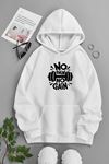 Unisex Beyaz Kapüşonlu Sweatshirt – NO PAİN NO GAİN ,Baskılı Şardonlu Kalın Kumaş