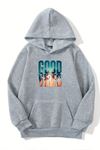 Unisex Gri Kapüşonlu Sweatshirt – Good Vibes Baskılı, Şardonlu Kalın Kumaş