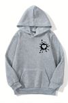 Unisex Gri Kapüşonlu Sweatshirt – Modern Kalp Desenli,Şardonlu Kalın Kumaş
