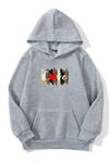Unisex Gri Kapüşonlu Sweatshirt – Love Leopar Baskılı,Şardonlu Kalın Kumaş