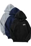 3'lü Kapüşonlu Sweatshirt-Mini Original-Siyah,Lacivert,Gri-Kışlık Şardonlu Kumaş