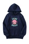 Unisex Oversize Şardonlu Kışlık Shine Brıght İnci Baskılı Kapüşonlu Sweatshirt - Lacivert