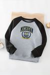 Unisex Gri-Siyah Reglan Sweatshirt – Michigan 1817 Baskılı, Uzun Kollu