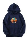 Unisex Oversize Şardonlu Kışlık Aloha Kaykay Baskılı Kapüşonlu Sweatshirt - Lacivert