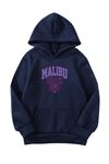 Unisex Oversize Şardonlu Kışlık Malibu Baskılı Kapüşonlu Sweatshirt - Lacivert