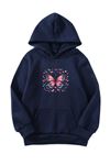 Unisex Oversize Şardonlu Kışlık Renkli Kelebekler Baskılı Kapüşonlu Sweatshirt - Lacivert