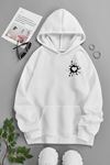 Unisex Beyaz Kapüşonlu Sweatshirt – Kalp Damla Minimal ,Baskılı Şardonlu Kalın Kumaş