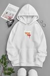 Unisex Beyaz Kapüşonlu Sweatshirt – NEVER GİVE UP ,Baskılı Şardonlu Kalın Kumaş