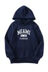 Unisex Oversize Şardonlu Kışlık Miami Florida Baskılı Kapüşonlu Sweatshirt - Lacivert