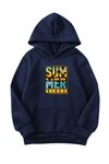 Unisex Oversize Şardonlu Kışlık Summer Vibes Baskılı Kapüşonlu Sweatshirt - Lacivert