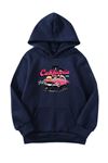Unisex Oversize Şardonlu Kışlık California Classic Araba Baskılı Kapüşonlu Sweatshirt - Lacivert