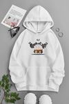 Unisex Beyaz Kapüşonlu Sweatshirt – WİNNER PEACE ,Baskılı Şardonlu Kalın Kumaş