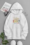 Unisex Beyaz Kapüşonlu Sweatshirt – VİNTAGE LİMİTED EDİTİON ,Baskılı Şardonlu Kalın Kumaş