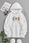 Unisex Beyaz Kapüşonlu Sweatshirt – WİTH GOD ,Baskılı Şardonlu Kalın Kumaş
