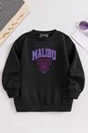 Çocuk Siyah Bisiklet Yaka MALIBU BEACH Baskılı, Kışlık Kalın Şardonlu Kumaş
