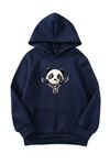 Unisex Oversize Şardonlu Kışlık Fermuarlı Panda Baskılı Kapüşonlu Sweatshirt - Lacivert