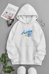Unisex Beyaz Kapüşonlu Sweatshirt – ALOHA ÇİÇEK ,Baskılı Şardonlu Kalın Kumaş