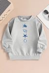 Çocuk Gri Bisiklet Yaka Sweatshirt – DENİZ FİGÜR Baskılı, Şardonlu Kalın Kumaş