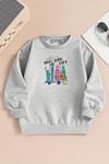 Çocuk Gri Bisiklet Yaka Sweatshirt – NEW YORK CİTY Baskılı, Şardonlu Kalın Kumaş