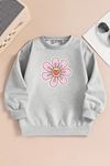 Çocuk Gri Bisiklet Yaka Sweatshirt – PAPATYA Baskılı, Şardonlu Kalın Kumaş