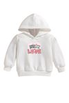 Çocuk Beyaz Kapüşonlu Sweatshirt – 2LI KEDI LOVE Baskılı, Şardonlu Kalın Kumaş