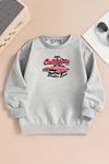 Çocuk Gri Bisiklet Yaka Sweatshirt – CALİFORNİA MALİBU Baskılı, Şardonlu Kalın Kumaş