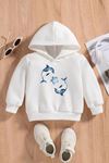Çocuk Beyaz Kapüşonlu Sweatshirt – 2LI YUNUS Baskılı, Şardonlu Kalın Kumaş
