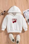 Çocuk Beyaz Kapüşonlu Sweatshirt – CHERRIES Baskılı, Şardonlu Kalın Kumaş