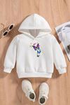 Çocuk Beyaz Kapüşonlu Sweatshirt – UCAN KELEBEK Baskılı, Şardonlu Kalın Kumaş